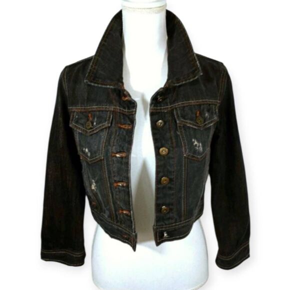 MILLAU DISTRESSED DENIM JACKET SZ.XS EUC. - Picture 1 of 5